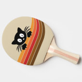 可愛い黒猫レトロなストライプ 卓球ラケット (横)