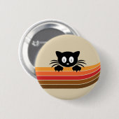 可愛い黒猫レトロなストライプ 缶バッジ (正面&裏面)