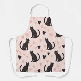 可愛い黒猫柄エプロン – ハート&ヒゲ エプロン
