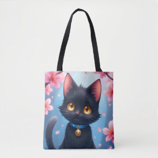 可愛い黒猫桜フラワートートバッグ トートバッグ