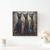 可愛い黒猫 スクエア壁時計 (ホーム)