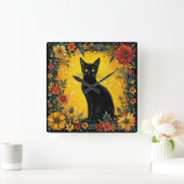 可愛い黒猫 スクエア壁時計 (ホーム)