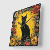 可愛い黒猫 スクエア壁時計 (傾斜)