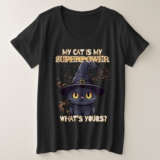 可愛い黒猫 プラスサイズTシャツ (デザイン正面)
