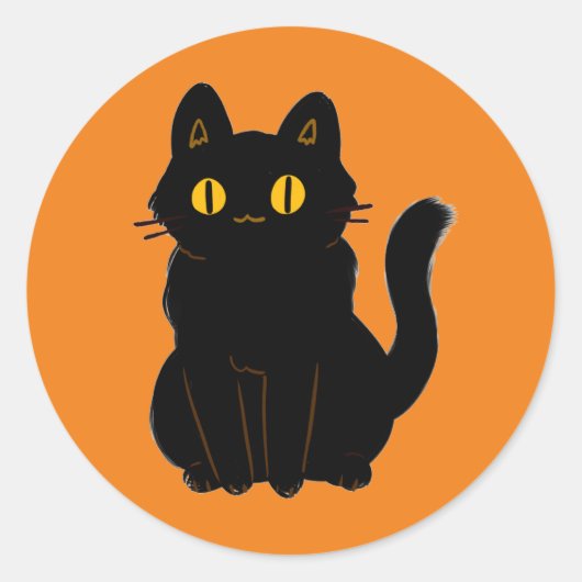 可愛い黒猫 ラウンドシール (正面)