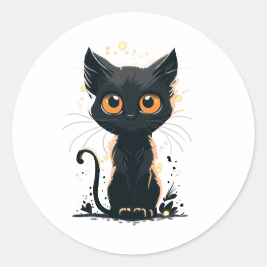 可愛い黒猫 ラウンドシール (正面)
