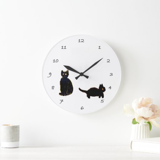 可愛い黒猫 ラージ壁時計 (ホーム)