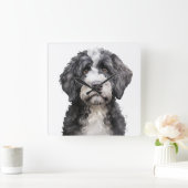 可愛い黒白ポルトガルの水犬 スクエア壁時計 (ホーム)