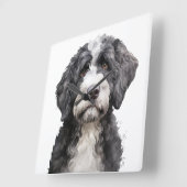 可愛い黒白ポルトガルの水犬 スクエア壁時計 (傾斜)