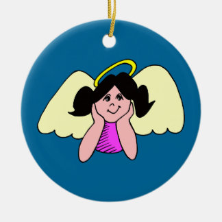可愛い黒髪の少女クリスマスエンジェル セラミックオーナメント