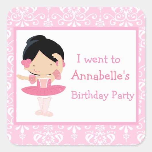 可愛い黒髪バレリーナ'私は行った' スクエアシール (正面)