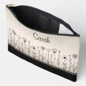 可愛い黒/緑の花のグラデーションドードル花嫁メイド アクセサリーポーチ (見開き)