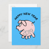 可愛い３つの漫画イラスト豚年誕生日PoC インビテーションポストカード (正面/裏面)