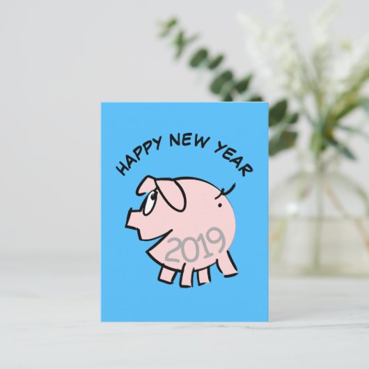 可愛い３つの漫画イラスト豚年誕生日PoC インビテーションポストカード (スタンド正面)