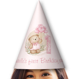 可愛い1歳の誕生日テディベアピンクのパーティー帽子 パーティーハット