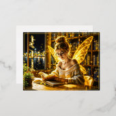 可愛い10代の妖精読の魔法のキラキラ光 箔シーズンポストカード (正面/裏面)