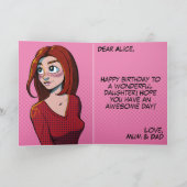 可愛い10代の漫画ガールピンク14誕生日 カード (内部)