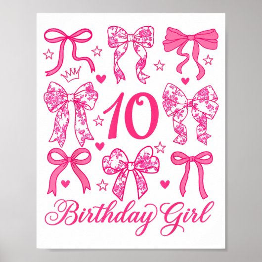 可愛い10歳の誕生日コケットボウ10歳の誕生日の女の子 ポスター (正面)