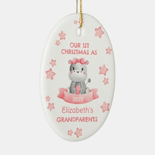 可愛い1stクリスマス祖父母ベビーガールHippo セラミックオーナメント (右)