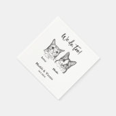 可愛い2匹の猫の顔ペット結婚スケッチ スタンダードカクテルナプキン (角)