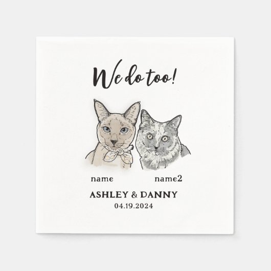 可愛い2匹の猫顔ペットカクテル結婚ズを使う スタンダードカクテルナプキン (正面)