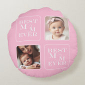 可愛い2枚最高の「お母さん今まで」ピンクと白ハート ラウンドクッション (裏面)