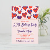 可愛い27歳の誕生日の招待状グラムレッドピンクハート 招待状 (スタンド正面)