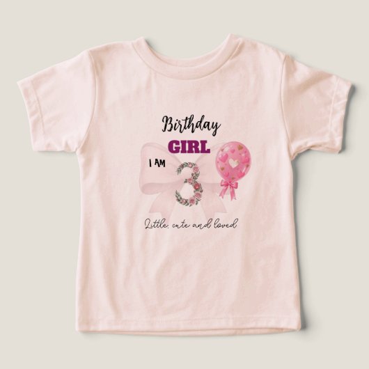 可愛い3歳の誕生日の女の子の花柄シャツ - スウィート&サッシー (デザイン正面)