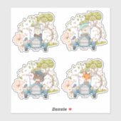 可愛い4ウッドランド動物ヴィンテージカーの葉の少年 シール (シート)