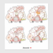 可愛い4ウッドランド動物ヴィンテージカー観葉少女 シール (シート)