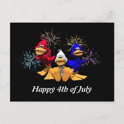 可愛い7月4日の赤、白、青のアヒル ポストカード (正面)
