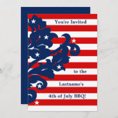 可愛い7月4日ダマスクパーティー 招待状 (正面/裏面)