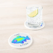 可愛い8ビットピクセルアートブルーとグリーンフィッシュ コースター (側面)