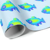可愛い8ビットピクセルアートブルーとグリーンフィッシュ ラッピングペーパー (ロールコーナー)