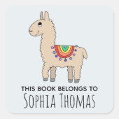 可愛い「この本は属する」ラマ名子供蔵書票 スクエアシール (正面)