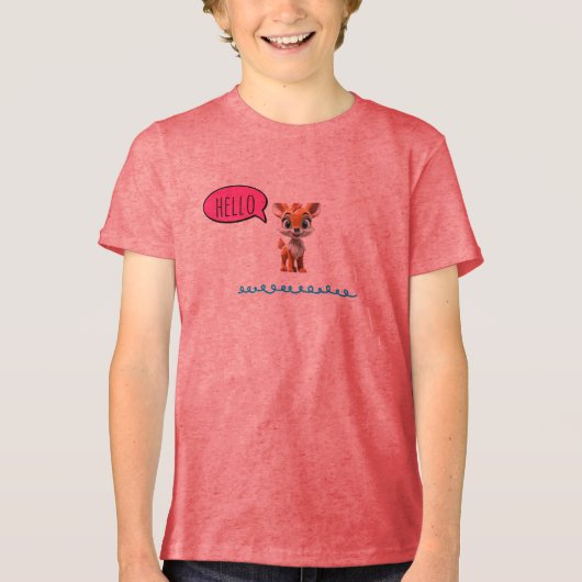 可愛い“こんにちは”鹿の子供たち トライブレンドTシャツ (正面)