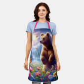 可愛い、カラフルクマと蝶 エプロン (着用した状態)