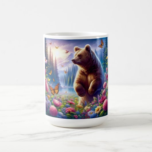 可愛い、カラフルクマと蝶 コーヒーマグカップ (中央)