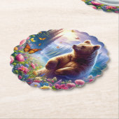 可愛い、カラフルクマと蝶 ペーパーコースター (アングル)