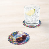 可愛い、カラフルクマと蝶 ペーパーコースター (インサイチュ)