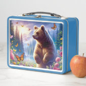 可愛い、カラフルクマと蝶 メタルランチボックス (インサイチュ)