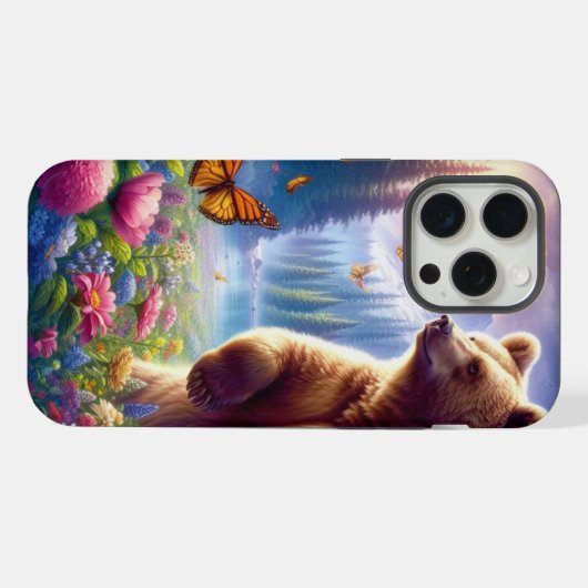 可愛い、カラフルクマと蝶 iPhoneケース (裏面横)