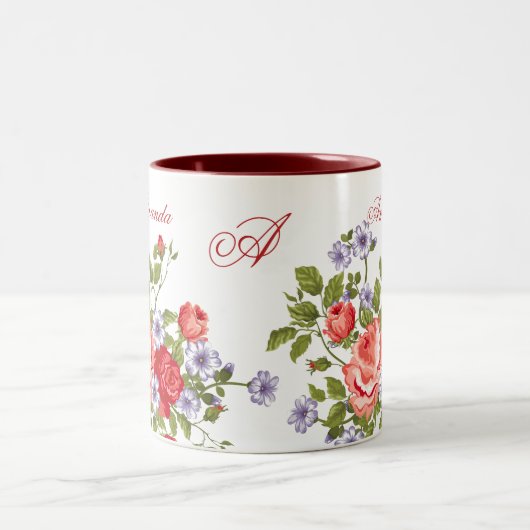 可愛い&カラフルヴィンテージ春の花名Initia ツートーンマグカップ (中央)