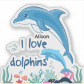 可愛い&カラフル私はイルカの引用符の名前 シール (正面)