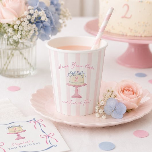 可愛い「ケーキを食べながら持っててもいいよ2歳」2歳の誕生日 紙コップ