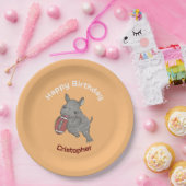 可愛い　サイ　アメリカンフットボール　誕生日 ペーパープレート (パーティー)