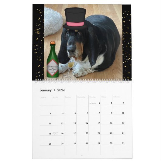 可愛い"スパイクthe Basset 2023" 2ページ大カレンダー カレンダー (1月 2026)