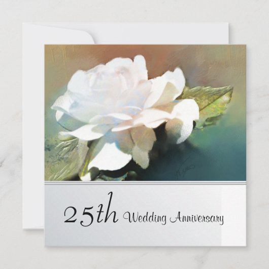 可愛い ティーローズ 25周年 結婚記念日 招待状 (正面)