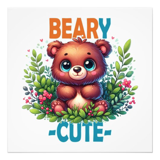 可愛い。テディベアの漫画は笑みを浮かべて。パウおもしろいン フォトプリント (正面)