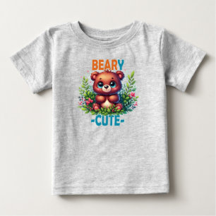 可愛い。テディベアの漫画は笑みを浮かべて。パウおもしろいン ベビーTシャツ